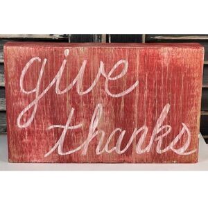 Double Sided Hand Painted Wood Block Sign, Give Thanks or NOEL, real wood